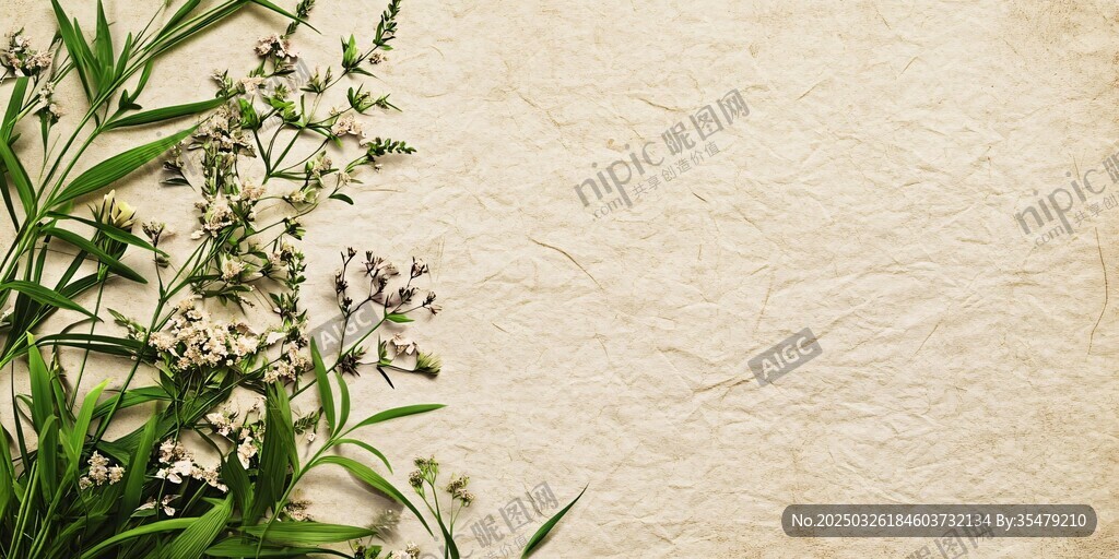 復古紙張旁的清新花草