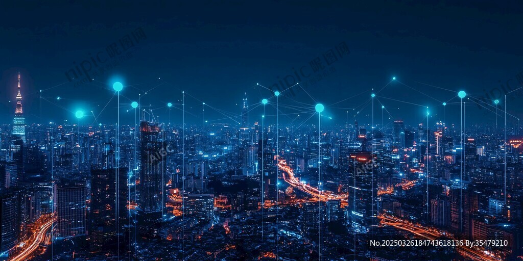 璀璨夜景下的科技感都市