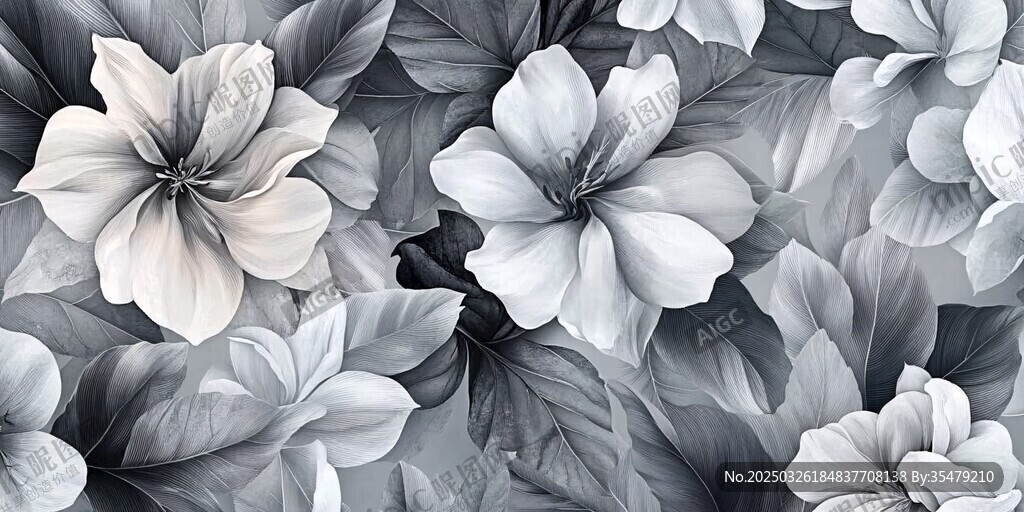 黑白花卉圖案精美壁紙