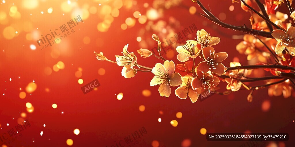 春日繁花 絢爛紅背景景致