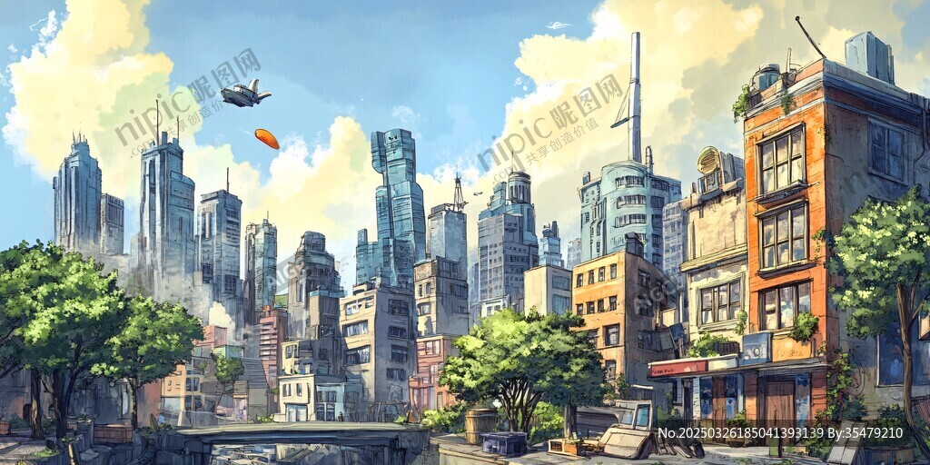 未來(lái)都市景象與空中載具
