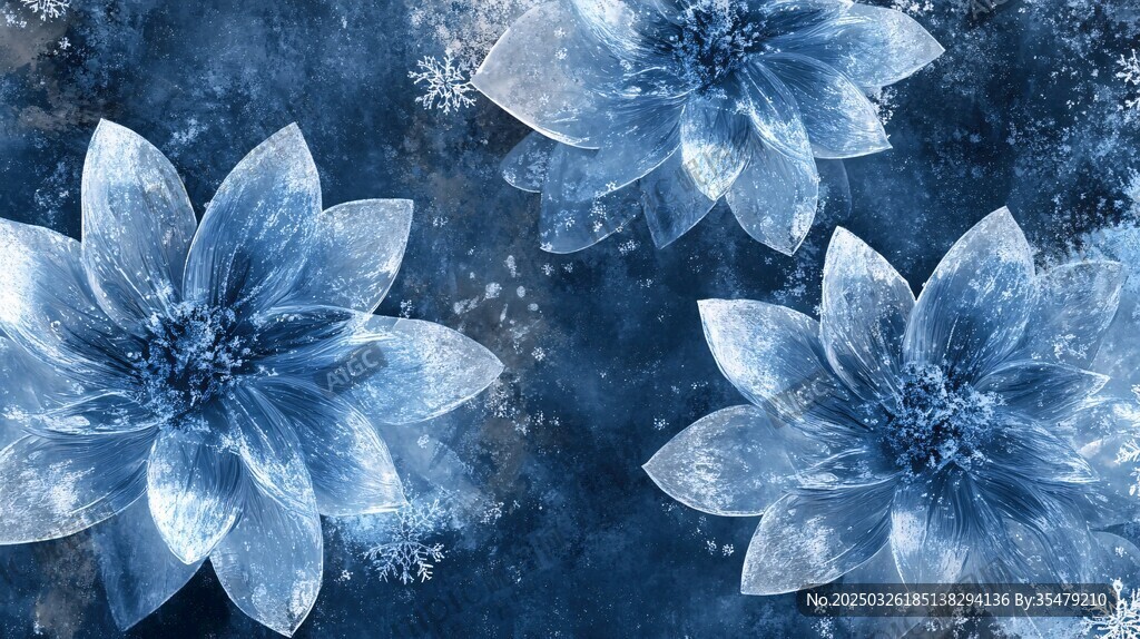 藍調(diào)冰雪花卉夢幻圖案