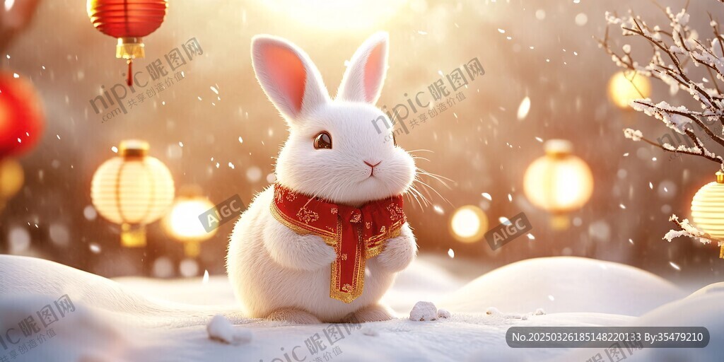雪中小白兔賀新春佳節(jié)