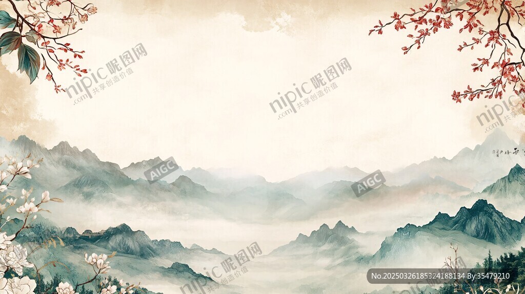 水墨山水春景圖