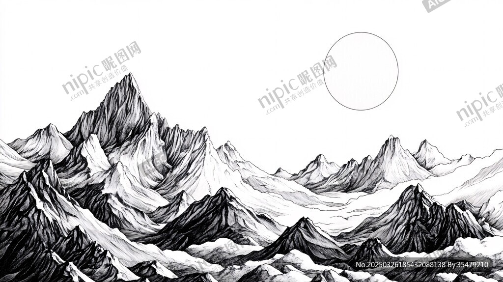 黑白群山間的圓形日影