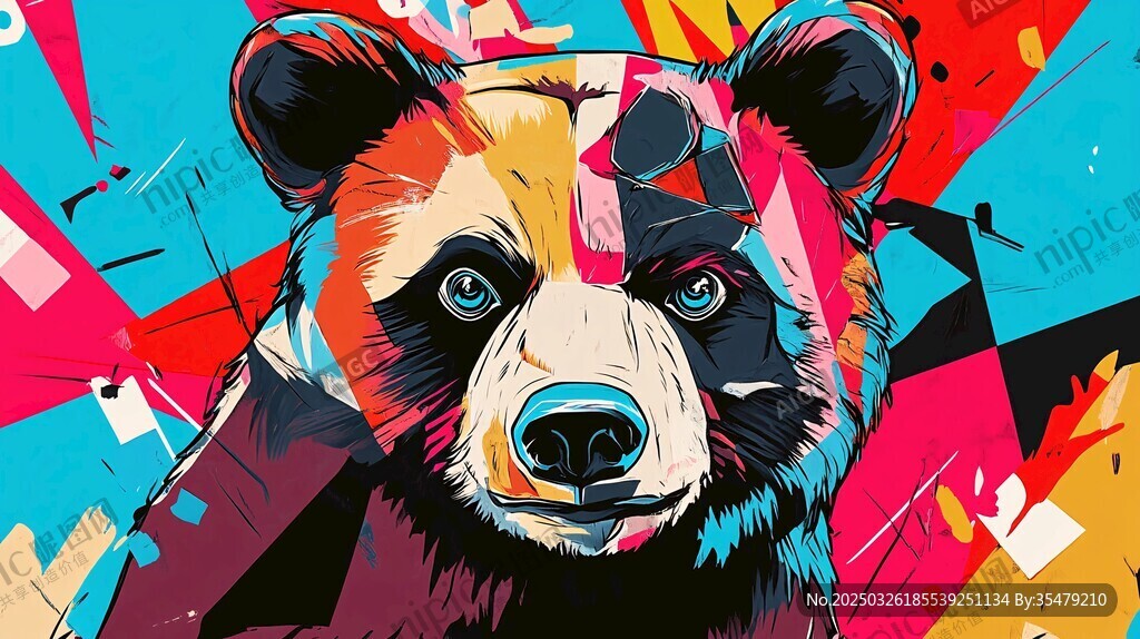 彩色幾何風熊貓頭部插畫