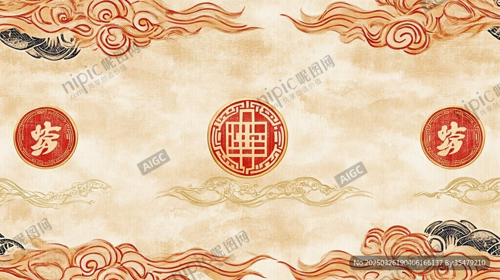 中式古典祥云壽字背景圖