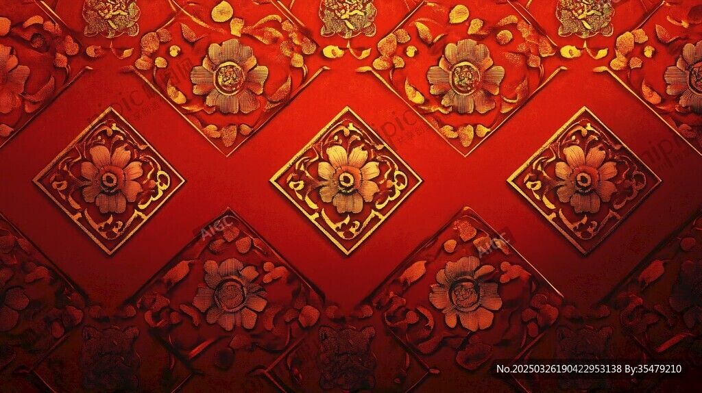 中式紅金花紋背景圖案