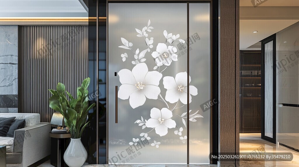 簡約花朵玻璃移門室內景