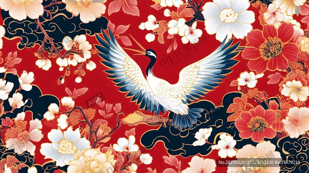 丹鶴繁花圖