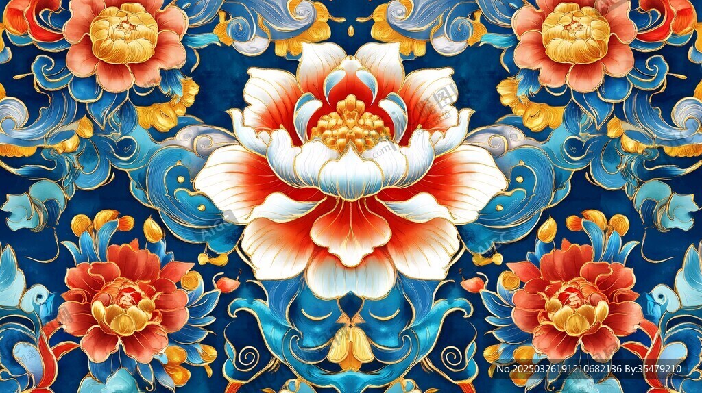 中式牡丹祥瑞花紋圖案