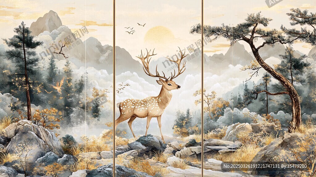 山林靈鹿 自然詩意畫卷