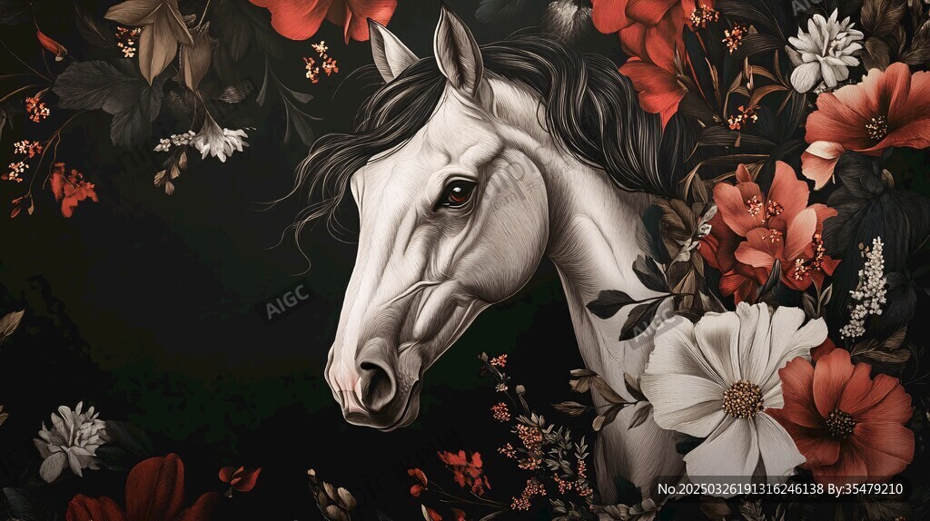 白馬繁花圖