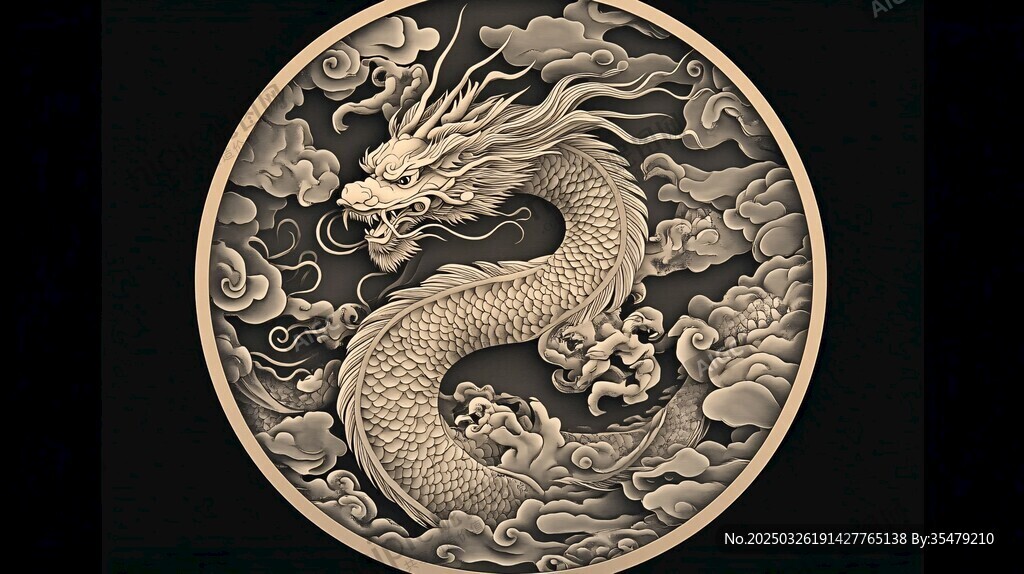 中式浮雕龍紋圓形精美圖案