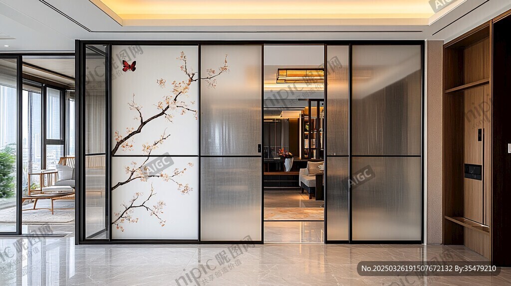 中式藝術(shù)玻璃隔斷客廳美景