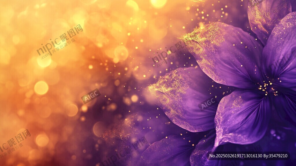 夢(mèng)幻紫花與金色光斑背景