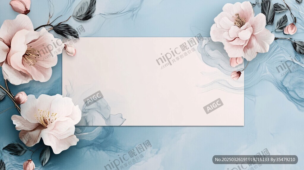 藍(lán)底花卉留白創(chuàng)意背景圖