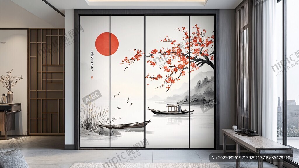 中式水墨風(fēng)移門(mén)裝飾畫(huà)