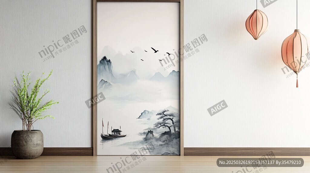 中式山水風(fēng)室內(nèi)裝飾畫面