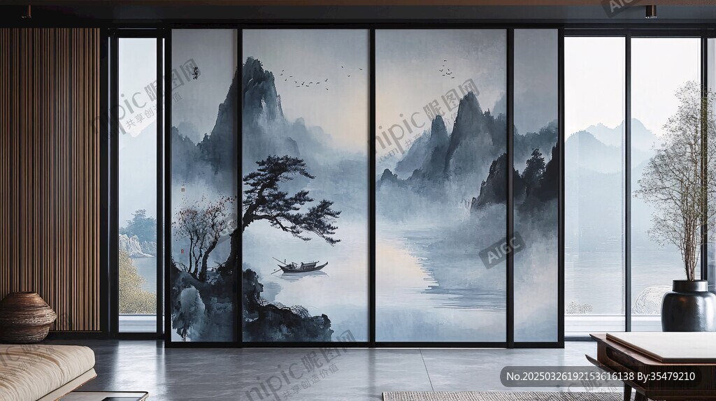 中式山水風(fēng)客廳藝術(shù)隔斷