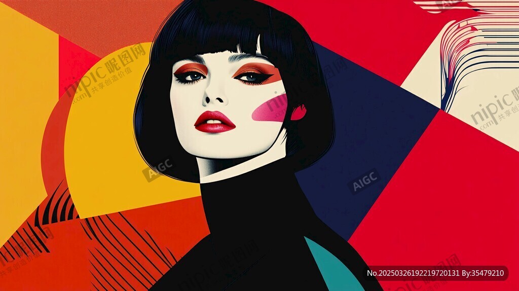 時(shí)尚幾何風(fēng)女性肖像插畫