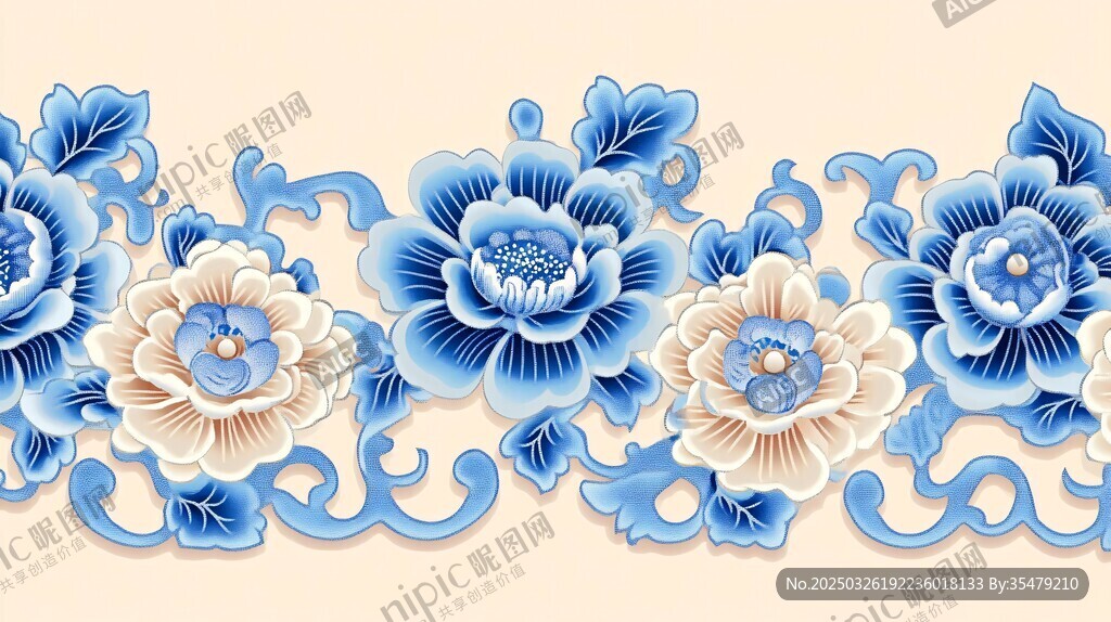 青花瓷風(fēng)花卉邊框圖案