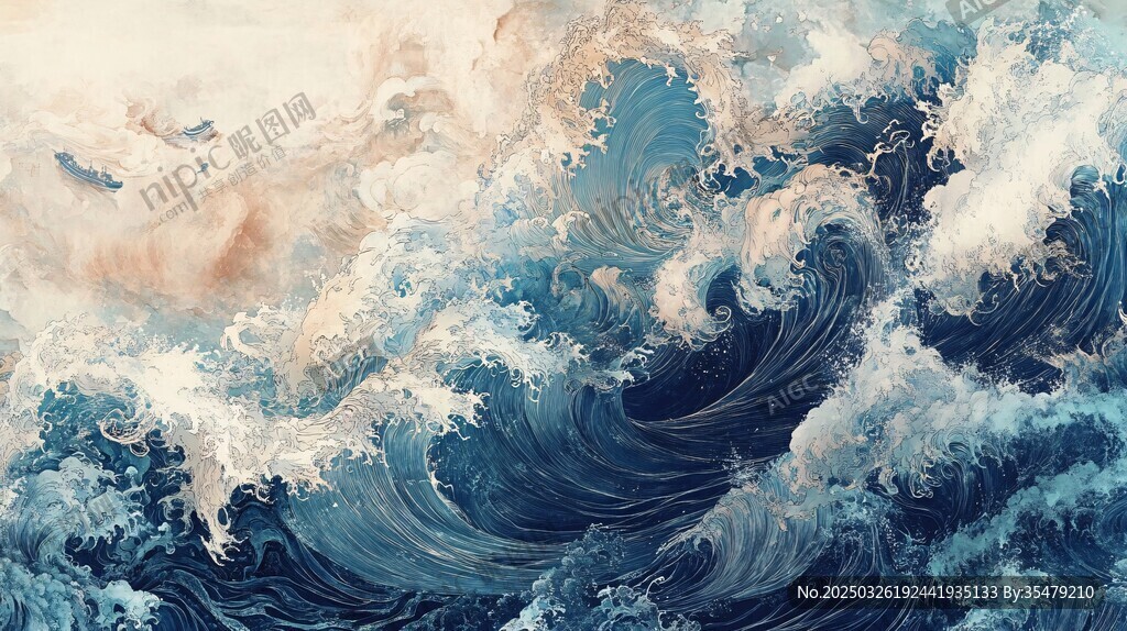 洶涌澎湃的海浪藝術畫作