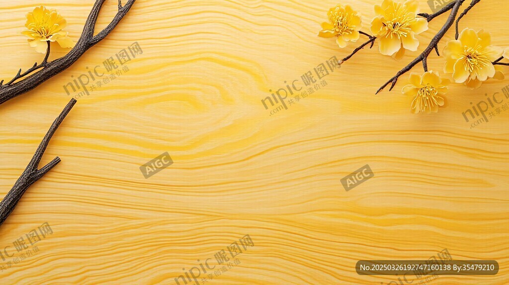 黃色木紋上的明媚花枝