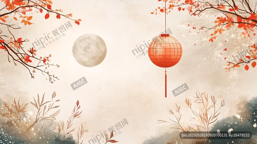 秋夜月色燈籠詩意美景