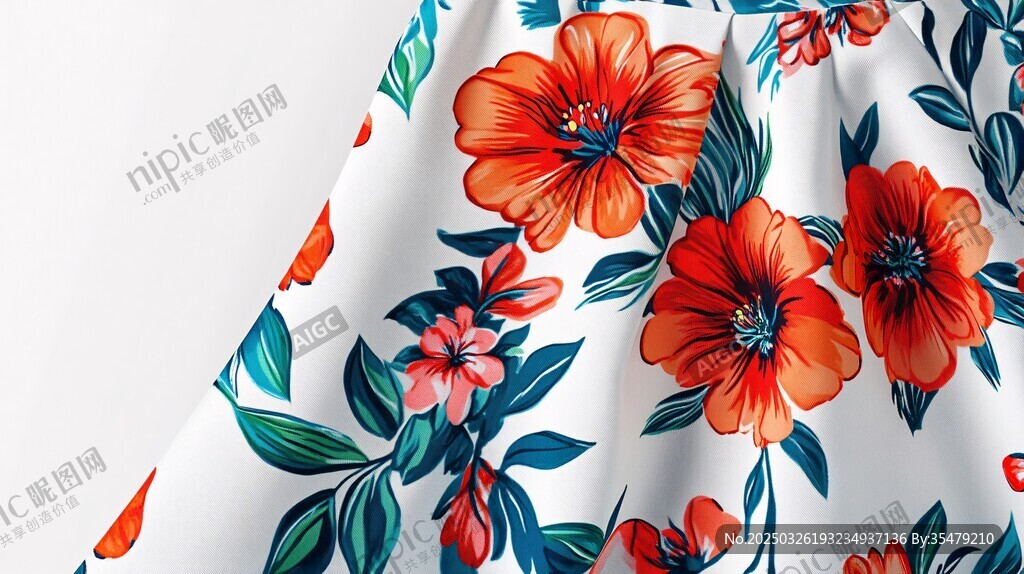花卉印花白色裙裝細(xì)節(jié)