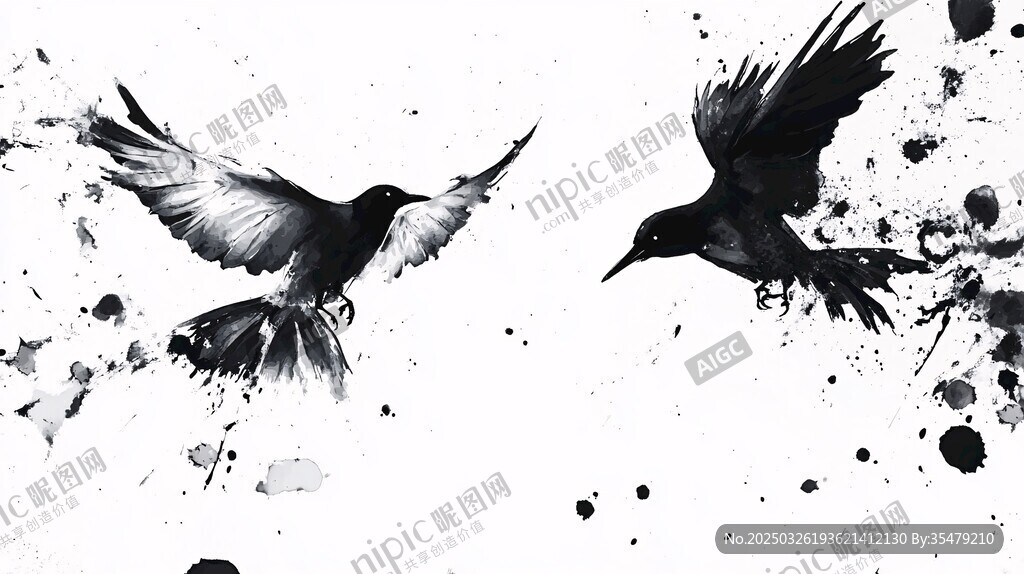 水墨飛鳥圖