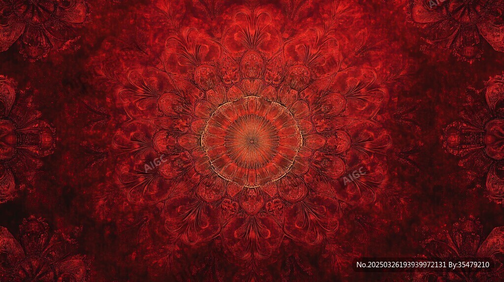 紅色絢麗曼陀羅花紋背景