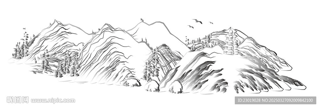 山脈線條裝飾畫 
