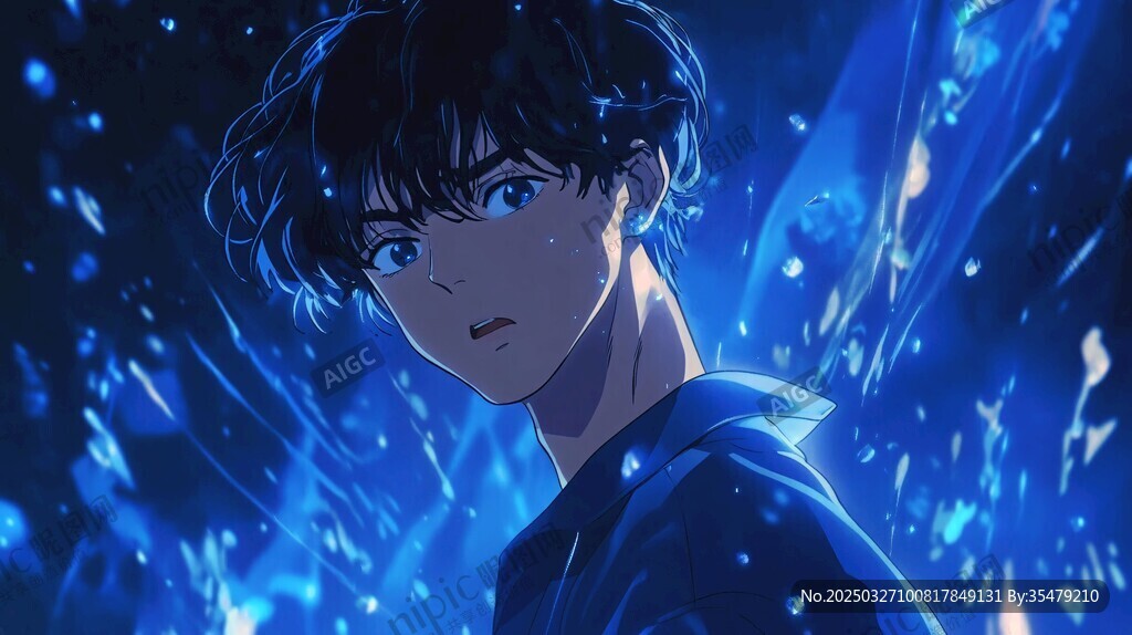 藍調(diào)光影下的動漫少年