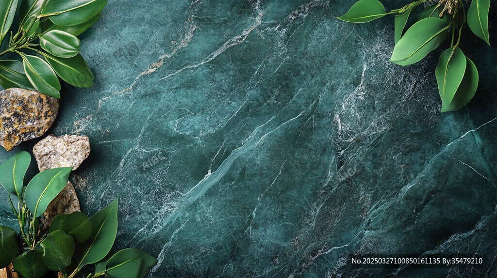 翠綠大理石與綠植巖石景致
