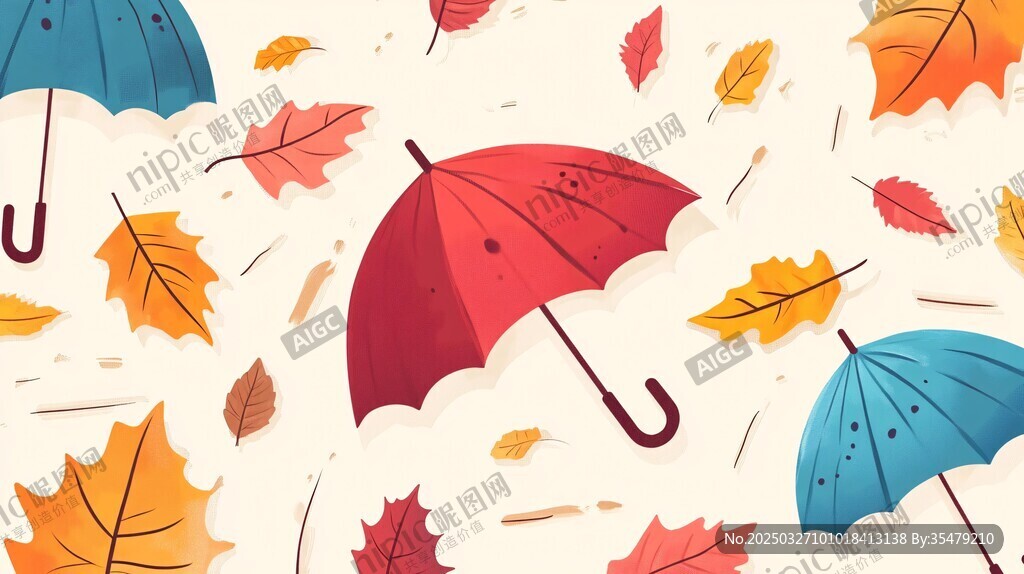 秋日雨傘與落葉的夢幻組合