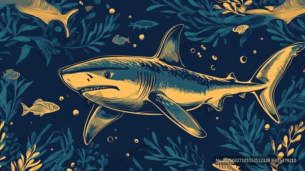 深海中游弋的金色大鯊魚