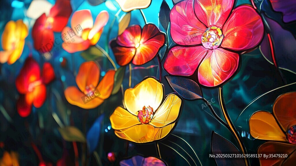 夢幻多彩花卉藝術畫面