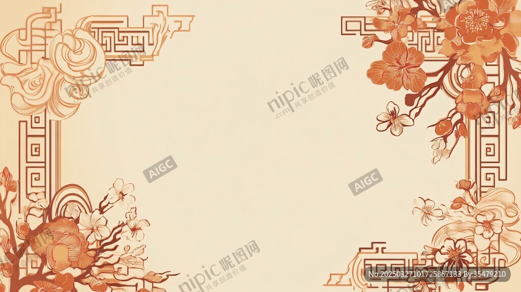 中式古典花卉邊框圖案