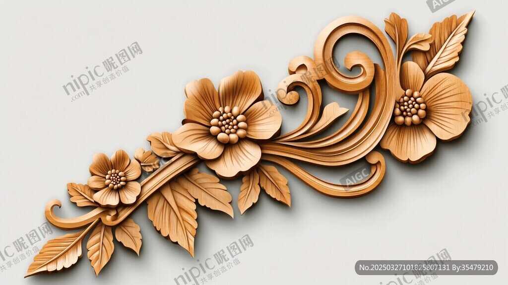 木雕花卉邊角裝飾藝術(shù)品