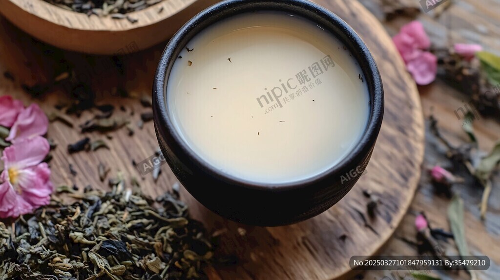 木盤上的香醇茶飲