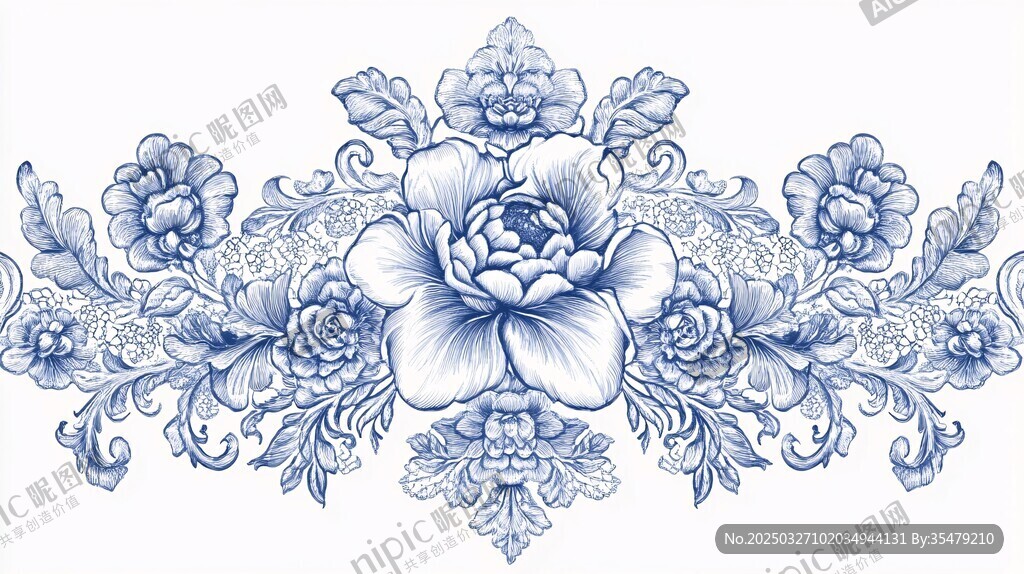藍(lán)白花卉精致花紋圖案