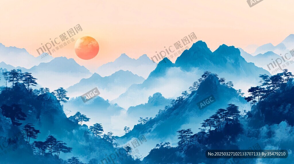日出群山間 云海漫青松