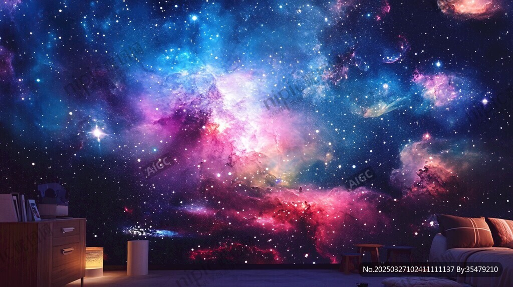 夢幻星空臥室背景墻