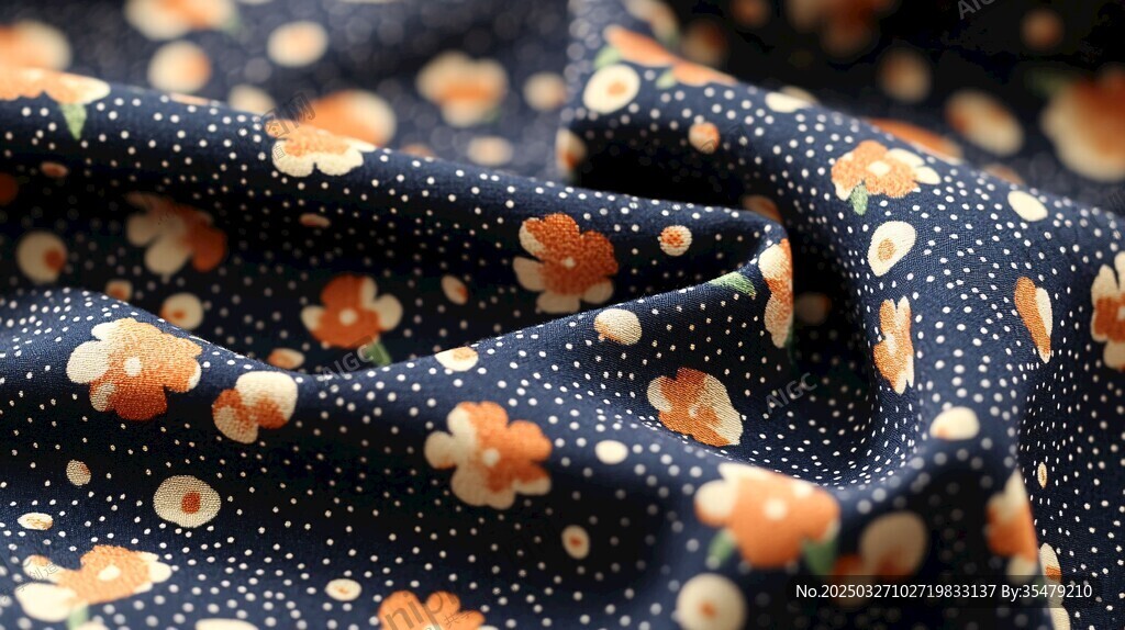 深藍(lán)底小花印花布料