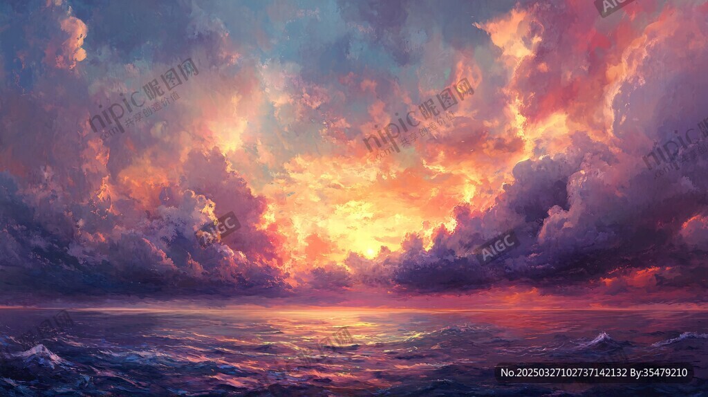海上壯麗落日晚霞景觀