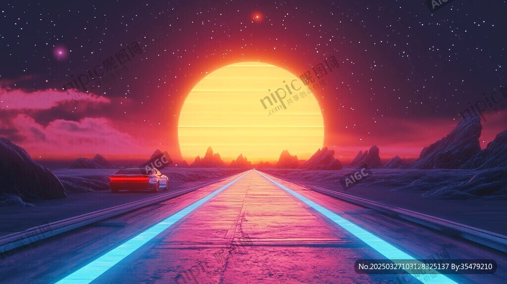 未來感星際公路日落景象