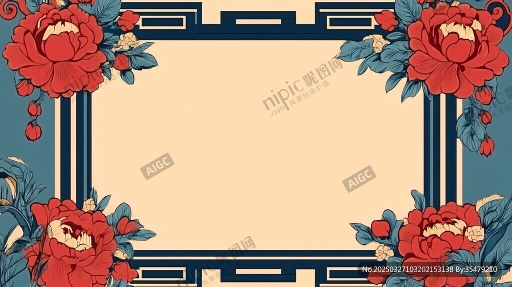 中式牡丹邊框圖案設計