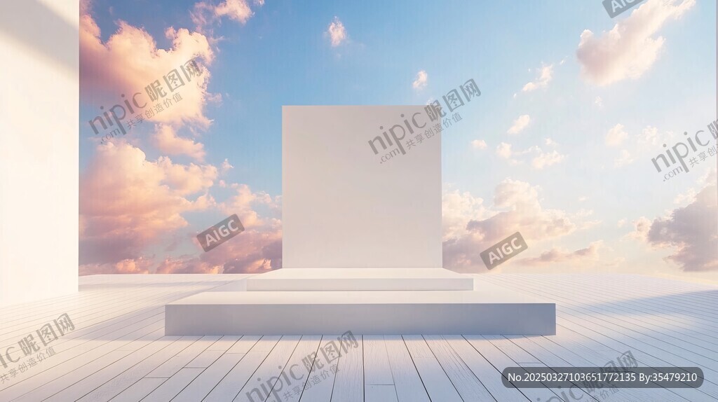 夢幻天空下的空白展示臺