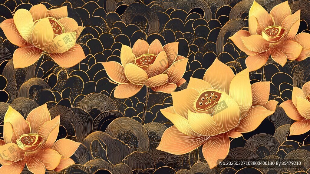 金色蓮花中式古風(fēng)背景圖